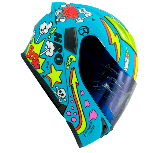 Casco Modular HRO 3400 Doodle Doodle Doble Visor Espejo Azul