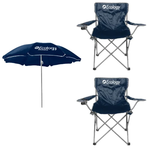 Combo Sombrilla Playera Weekend Ecology 2.10 m Azul 1und + Silla Plegable de Camping Playera Weekend Ecology Azul Gris 2unds