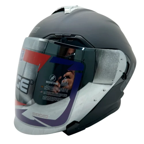 Casco Semi Integral Edge Phoenix Sólido Doble Visor Plateado Respirador y Aleron Plata