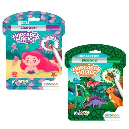 Libro para Colorear + Marcador Dura Dino y Sirena  Sicoben 2 Block