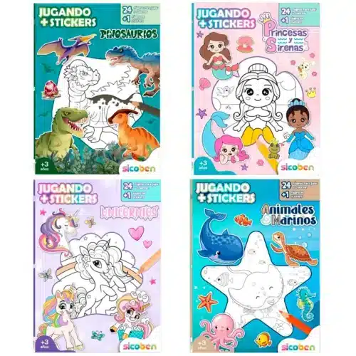 Libros para Colorear con Stickers Sicoben Set de 4 Block