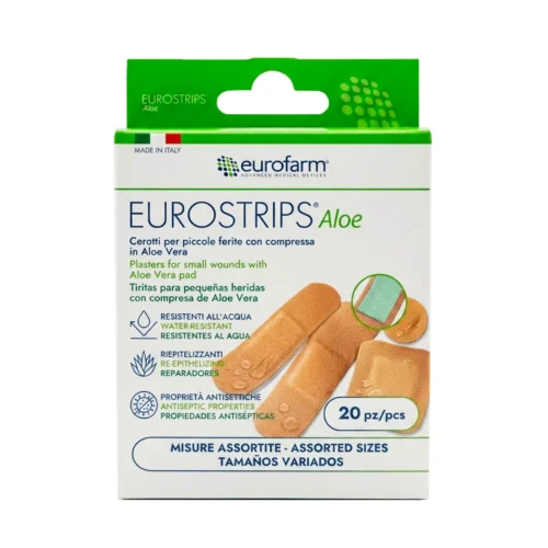 Curitas Surtidas Eurofarm Eurostrips con Aloe Vera y Compresa Central Absorbente 20unds