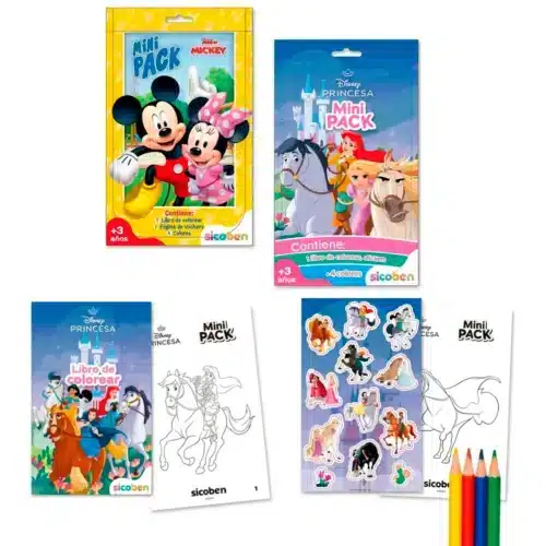 Libro para Colorear + 4 Colores + Stickers  Disney Jr Sicoben Set de 2 Unidades
