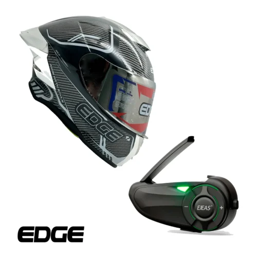 Combo Edge Casco Integral Shangai Goldex Visor Litmus Silver Plateado Brillante L + Intercomunicador para Casco Moto Bluetooh 5G 1Km 950mah