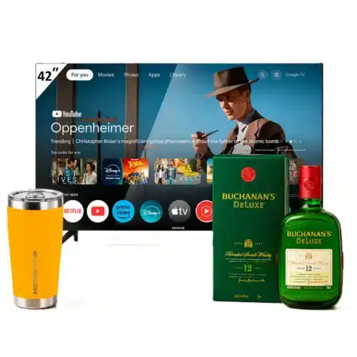 Televisor Smart TV Aiwa De 42 Pulgadas + Whisky Buchanan's Deluxe 12 Años 750ml + Vaso Térmico Momentop Tumbler 20oz